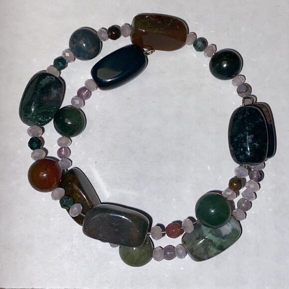 Semi Precious Natural Real Stones Wire Wrap Bracelet - Picture 4 of 6